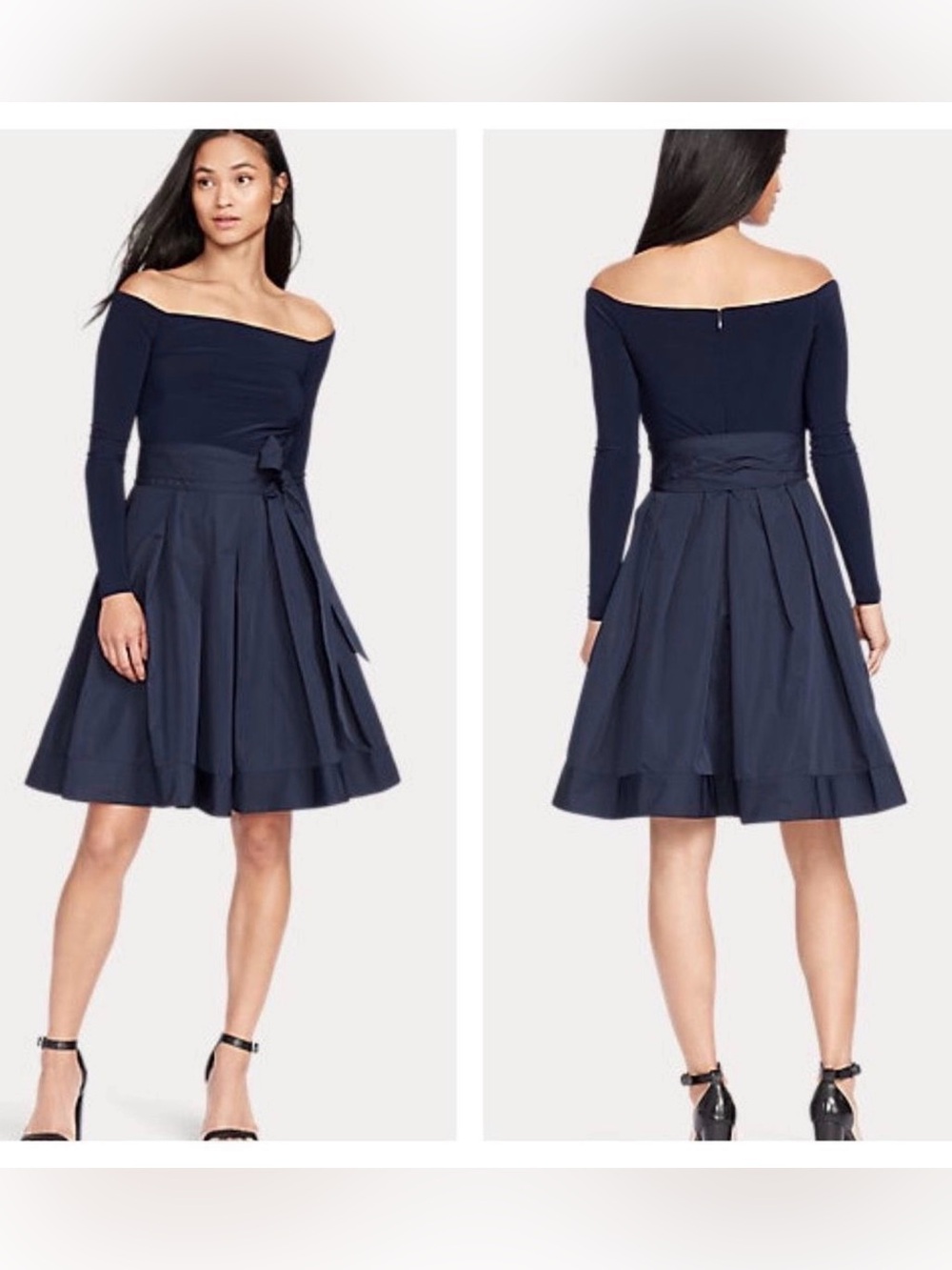 LAUREN Ralph Lauren Off Shoulder Fit & Flare Black Dress sz 10